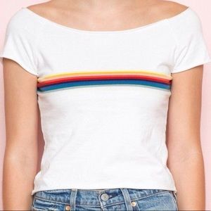 brandy melville white top with rainbow stripe